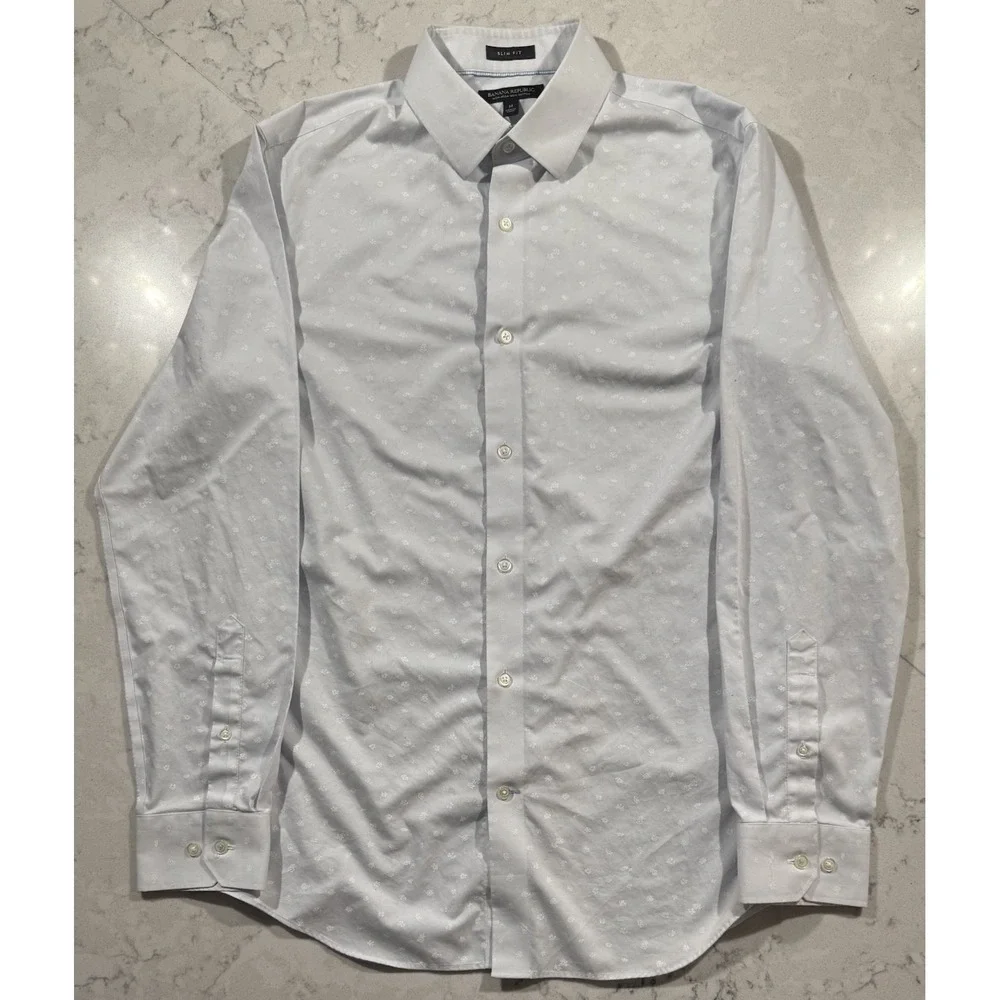 Banana Republic Dress Shirt Mens Medium Light Blue Micro Geometric‎ Slim Fit